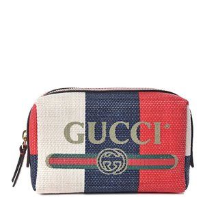 Gucci Sylvie Stripe Cosmetic Bag White Red Blue